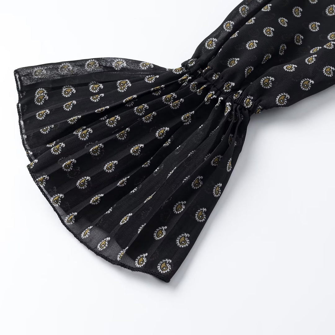 Women's chiffon blouse with ruffled collar, tie scarf and pleated bell sleeves Amarae