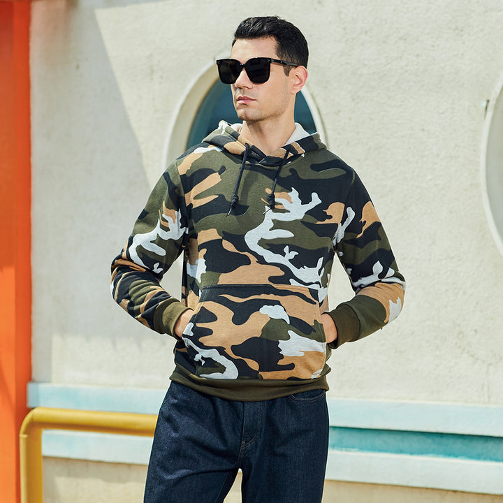 Cozy hooded sweatshirt for men with trendy camouflage pattern Amarae