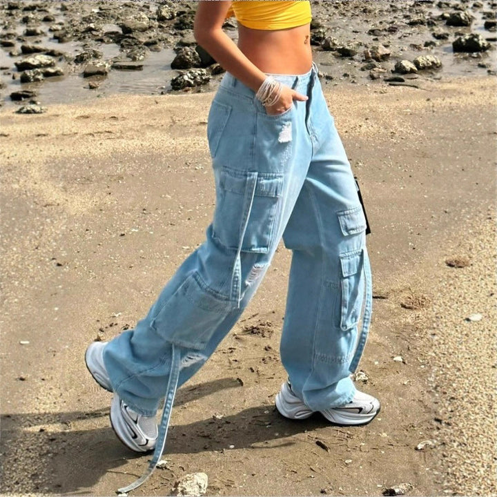 Women's cargo jeans in a wide baggy cut with multiple cargo pockets Amarae