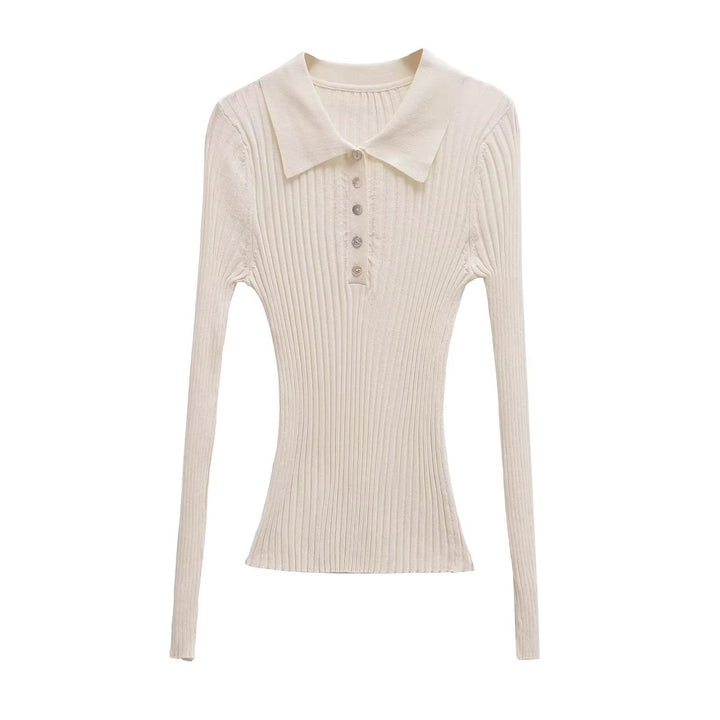 Women Long Sleeve Polo Shirt with an elegant rib structure and button placket Lune London