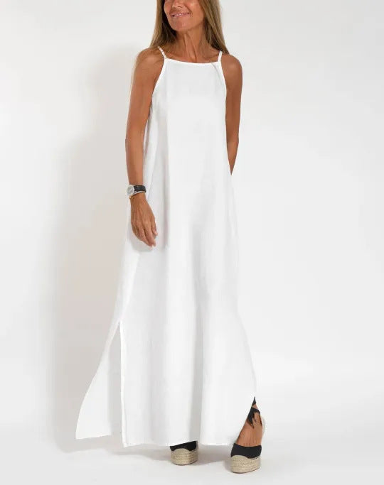 Elegant maxi dress for women with thin straps and a flowing hem Lune London