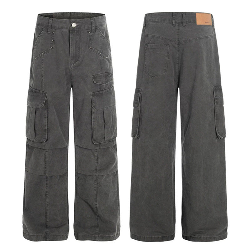 Women High-Waisted Utility Cargo Pants in Worn Look with Wide Leg Amarae