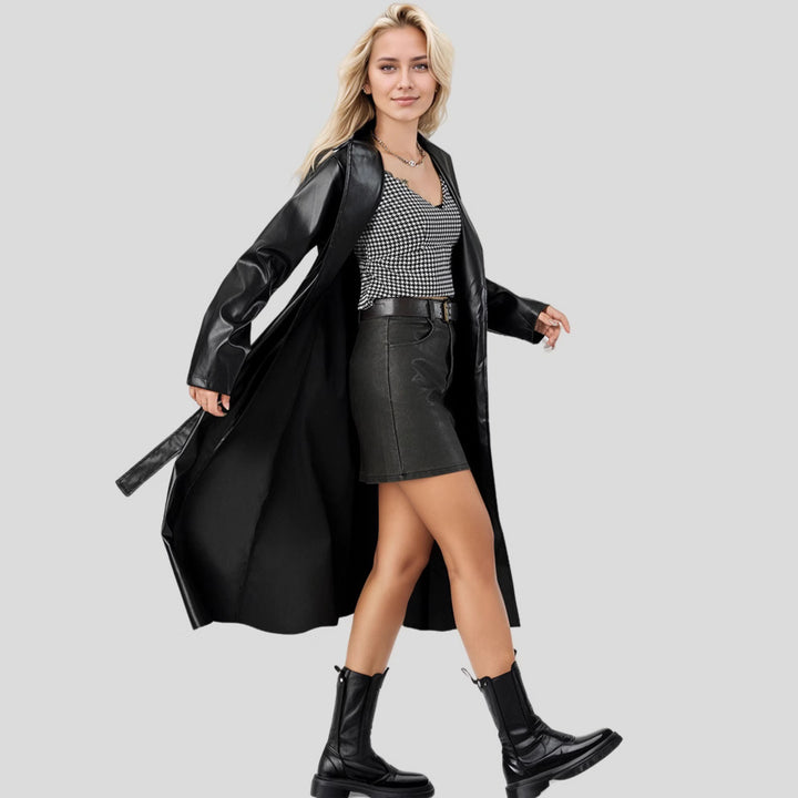 Ladies Elegant Chic and Stylish Faux Leather Trench Coat