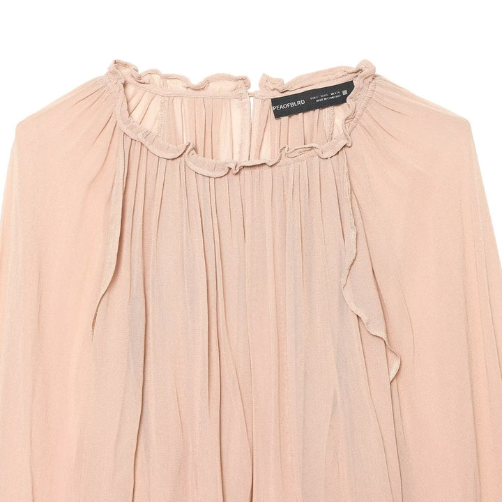 Women Pleated Chiffon Blouse with Ruffled Collar and Balloon Sleeves Amarae