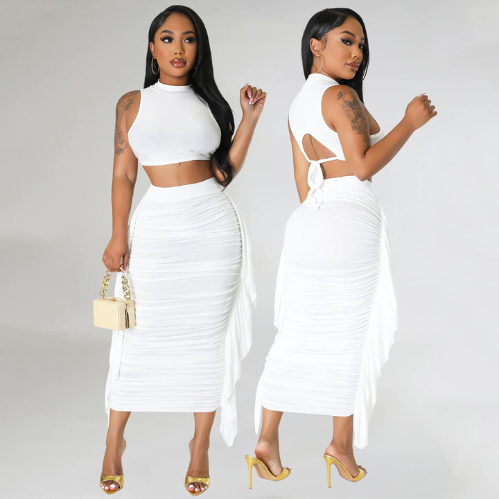 Gathered midi skirt set for women and trendy crop top Lune London