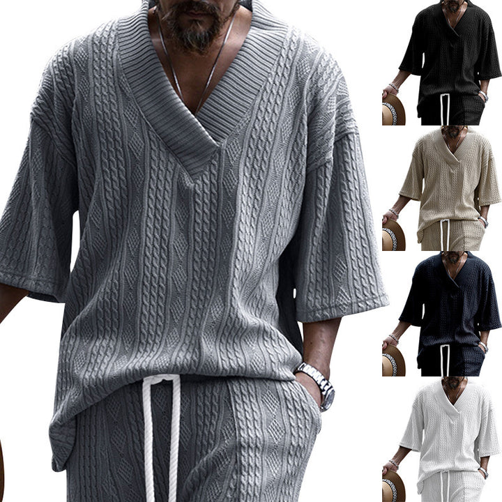 Thick knit sweater for men with deep V-neck Lune London