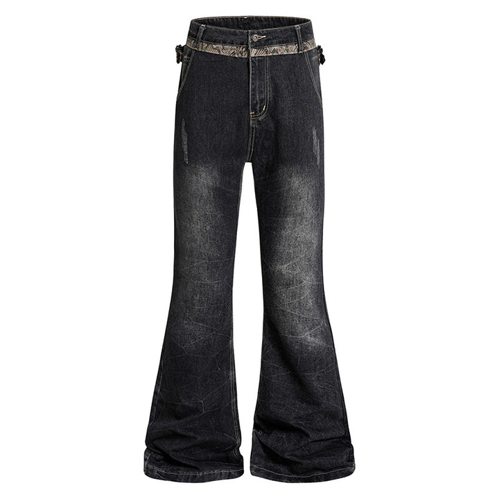 Women's High Waisted Flared Jeans with Adjustable Hip Straps and Vintage Wash Amarae