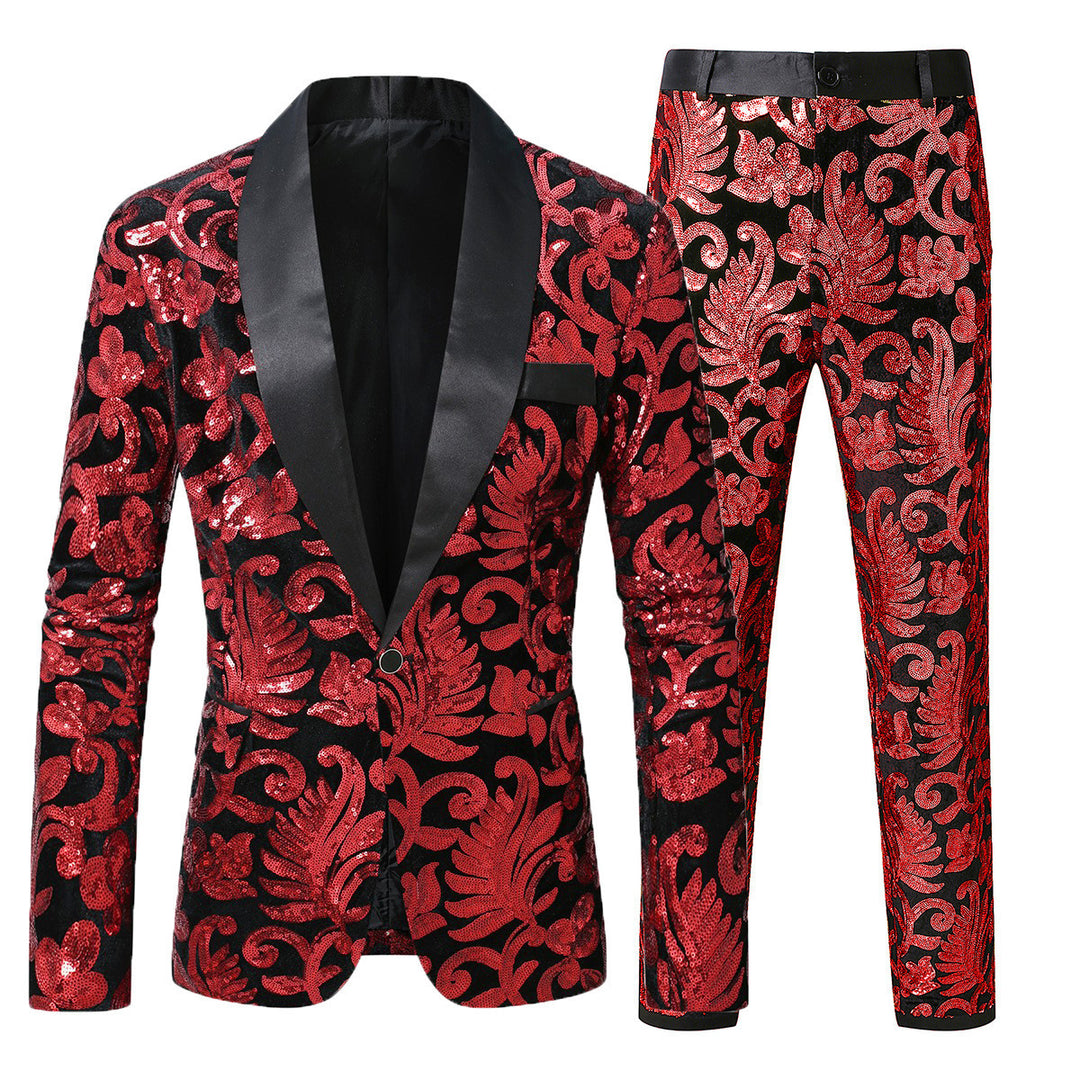 Sparkling tuxedo suit for men with floral sequin patterns Amarae