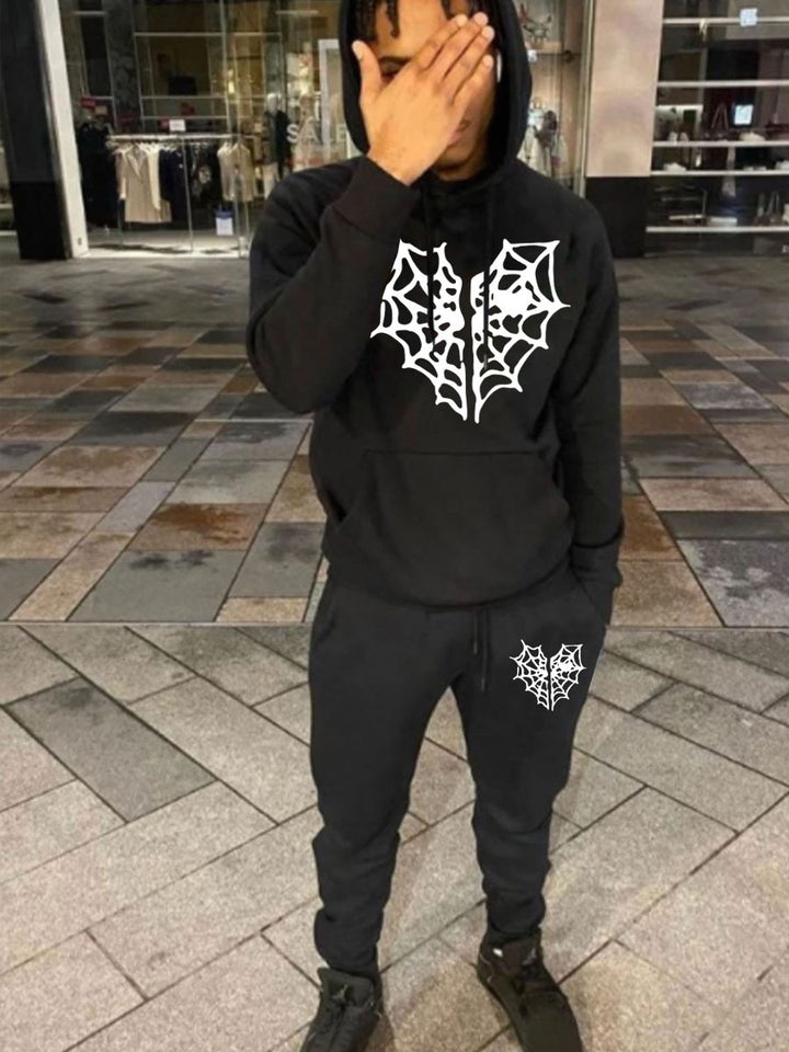Hoodie and jogger pants set for men with unique spider web pattern Lune London
