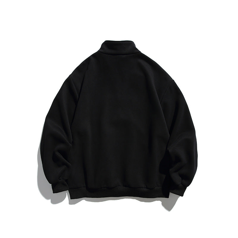Unisex Oversize-Halfzip-Sweatshirt with Stand-up Collar, Kangaroo Pocket and Logo Print Amarae