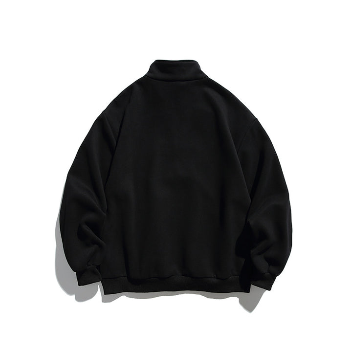 Unisex Oversize-Halfzip-Sweatshirt with Stand-up Collar, Kangaroo Pocket and Logo Print Amarae