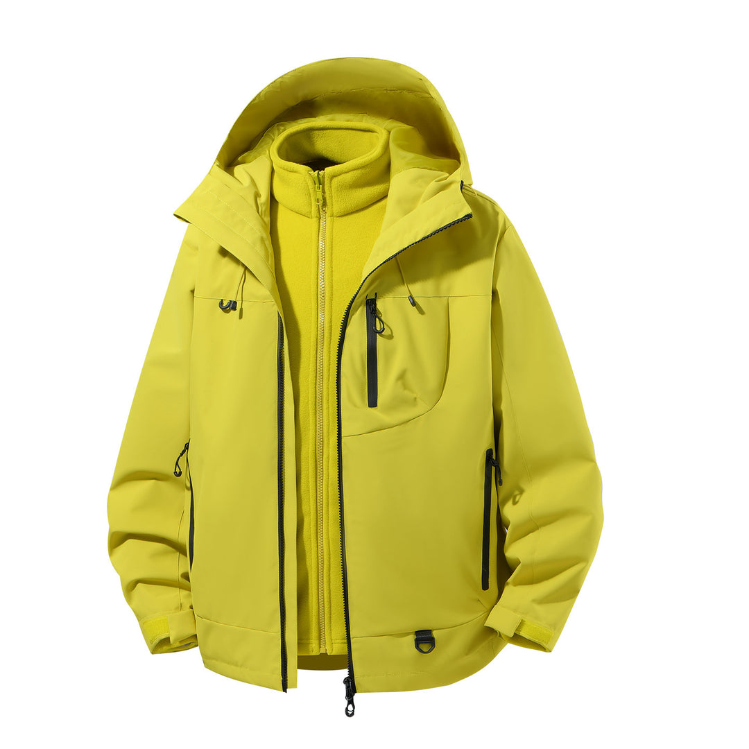 Men's two-piece waterproof softshell parka with removable fleece inner jacket, adjustable hood, and multifunctional pockets Amarae