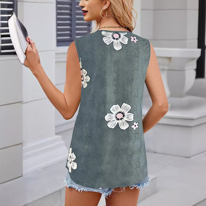 Ladies Floral Embroidered Sleeveless Top Lune London