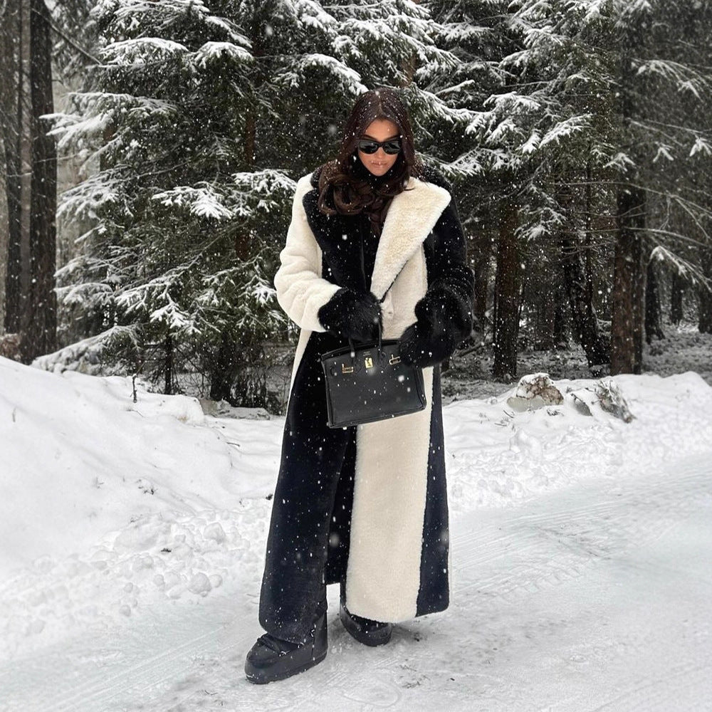 Women's Long Teddy Fur Coat with Contrast Hood Amarae