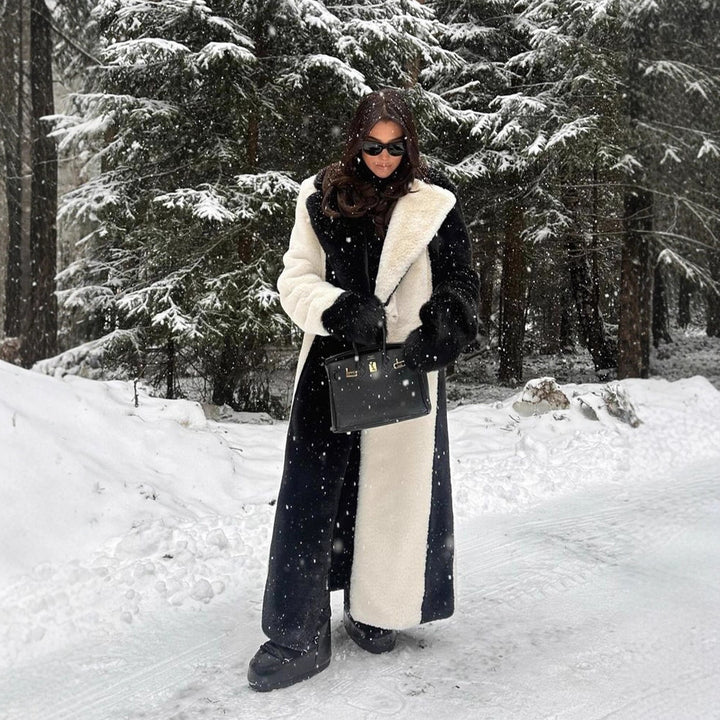 Women's Long Teddy Fur Coat with Contrast Hood Amarae