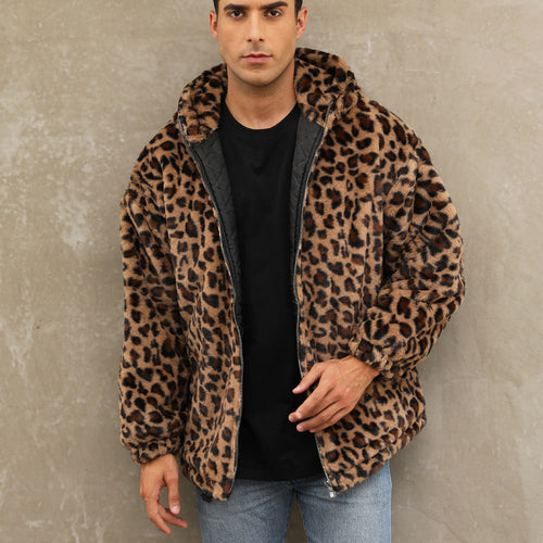 Men's Cozy Fleece Jacket In Leopard Pattern Chic Und Stil