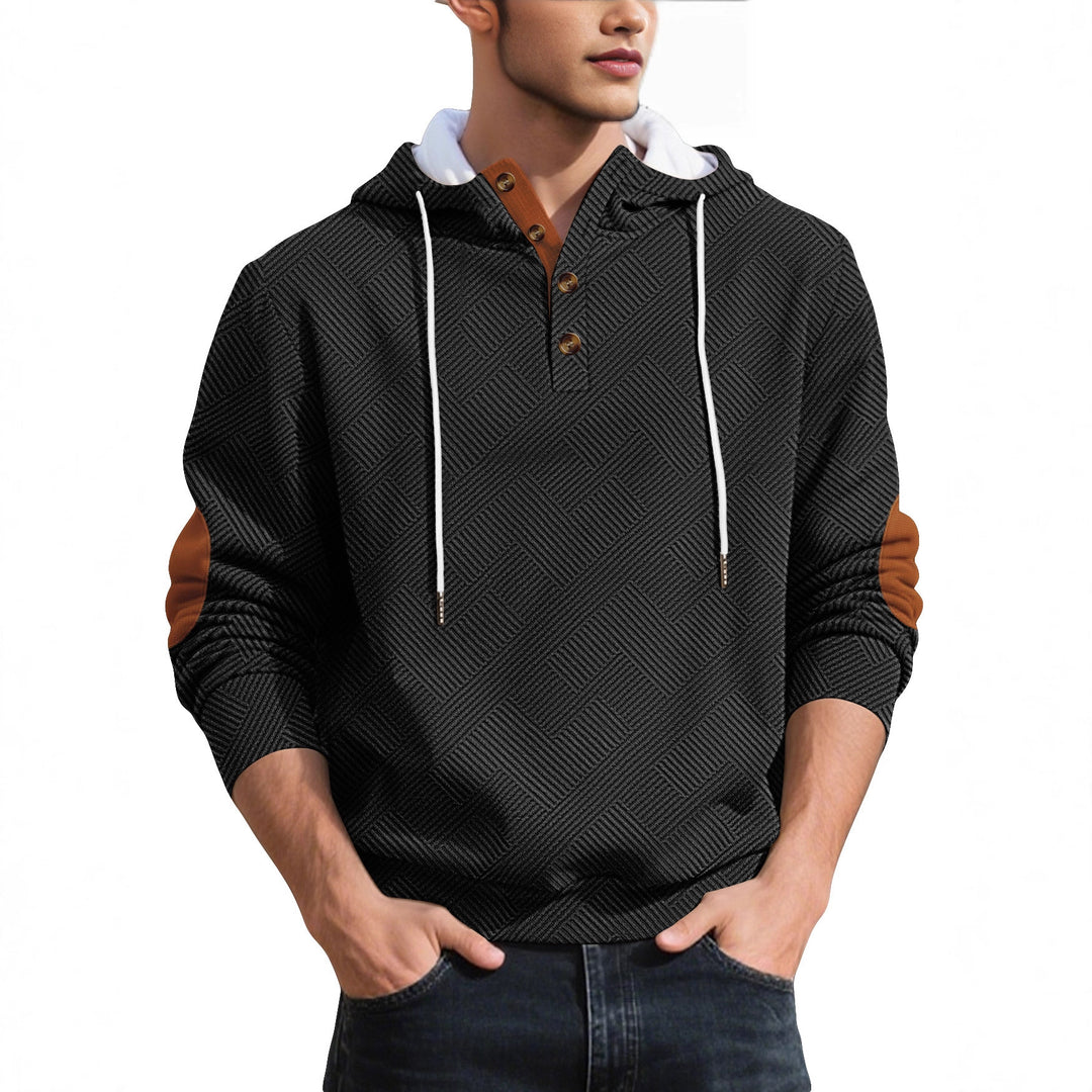 Trendy hooded sweater for men in textured material with chic and stylish accents