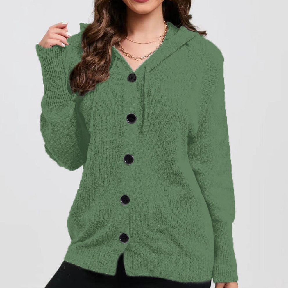 Ladies Cozy Hooded Jacket with Chic Buttons and Style
