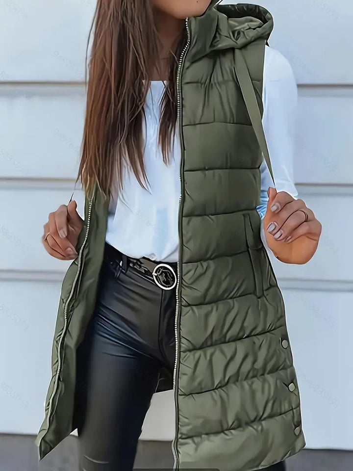 Quilted hooded vest for women with zipper closure and practical pockets Lune London
