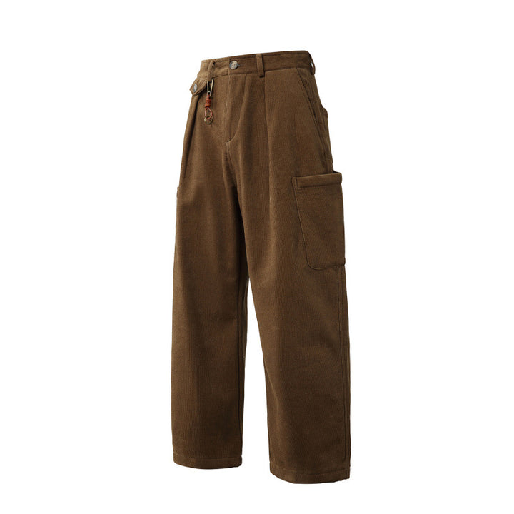 Men's Wide Corduroy Cargo Pants with Pleats, Applied Side Pockets and Relaxed Fit Amarae