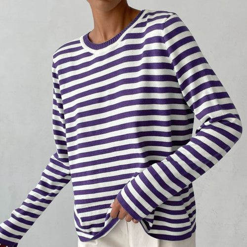 Casual knit pullover for women with striped pattern and loose fit Amarae