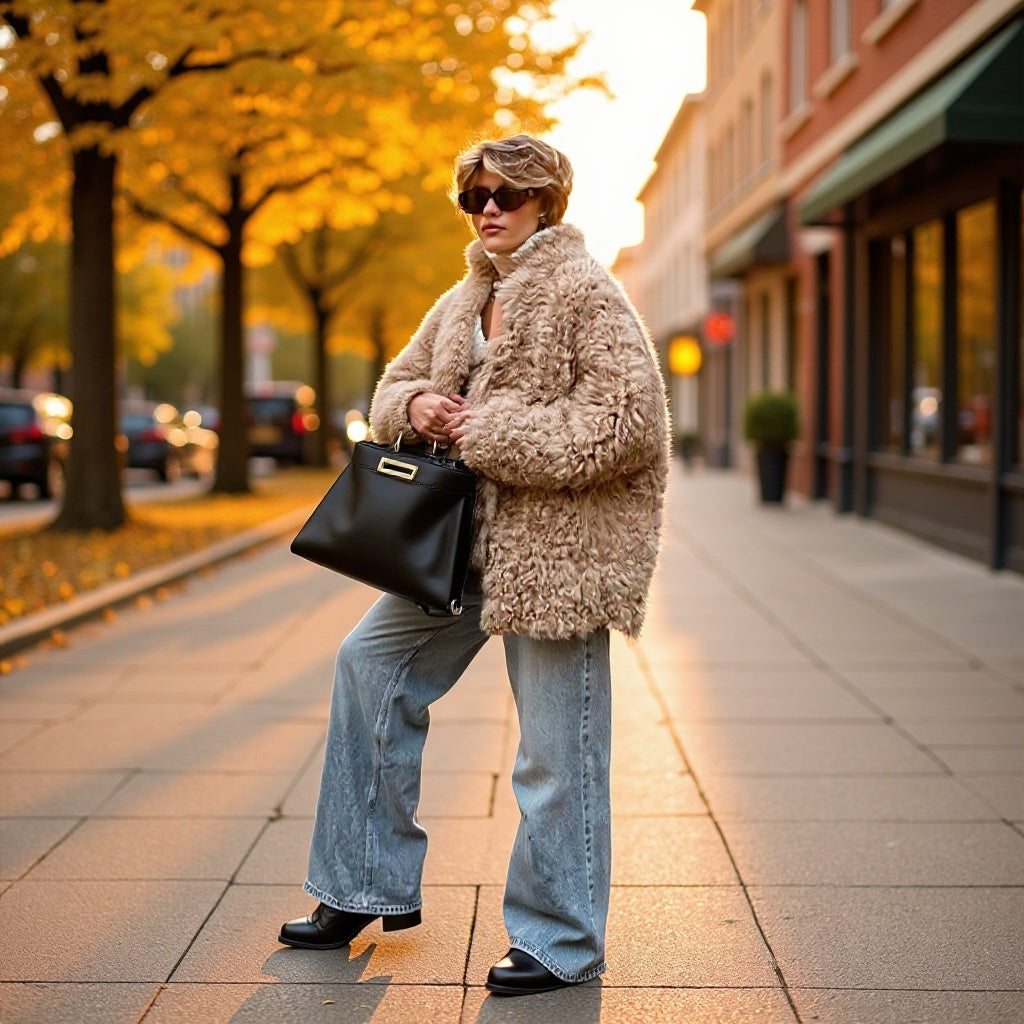 Women's Oversize Faux Fur Coat in Teddy Look with High Collar Amarae
