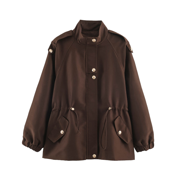 Women's short jacket in utility style with drawstring, raglan sleeves and metal button placket Amarae