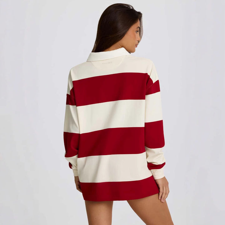 Sporty polo t-shirt for women with a relaxed fit and chic stripe design
