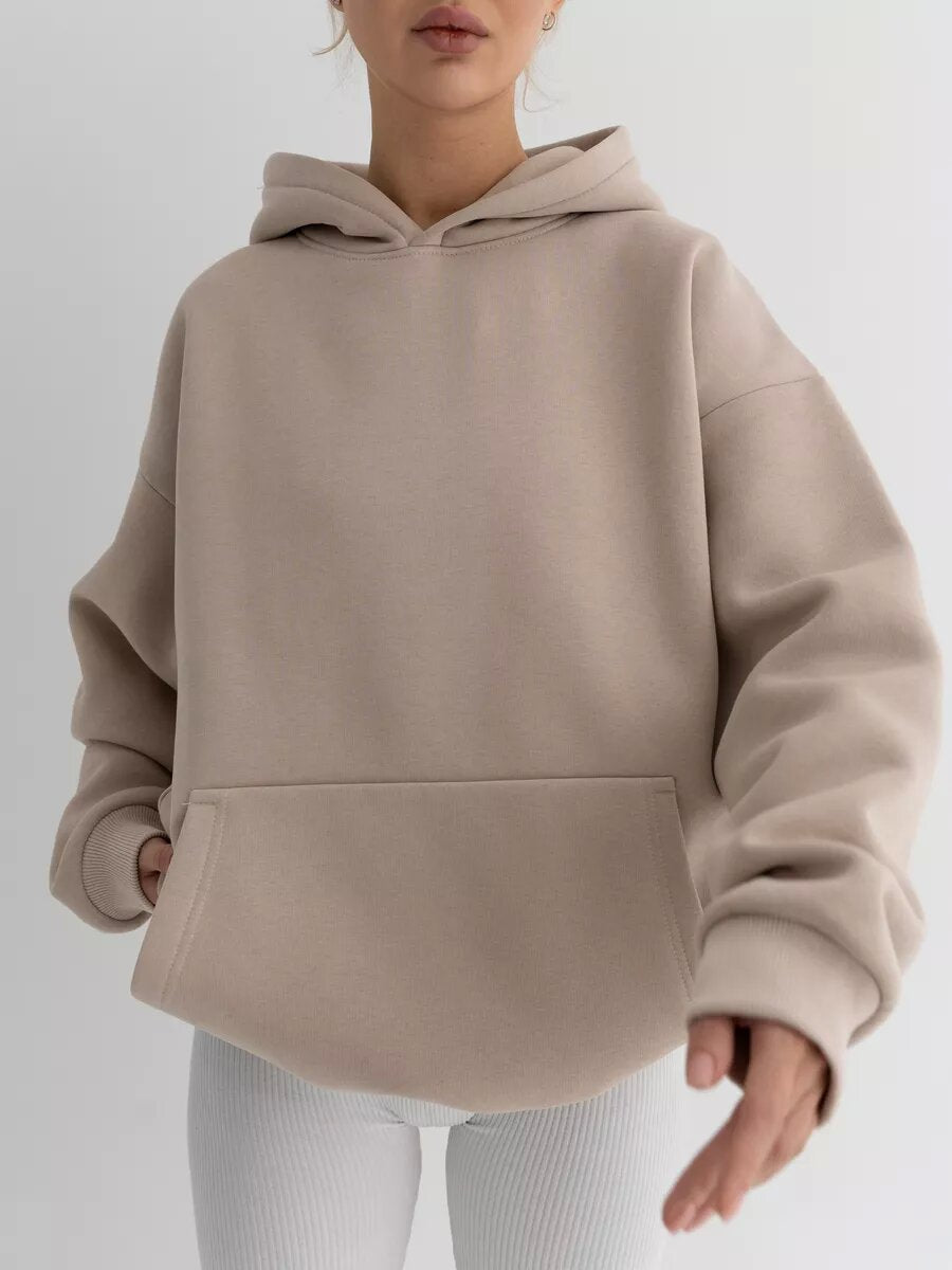 Ladies oversized hoodie with a practical kangaroo pocket design Lune London