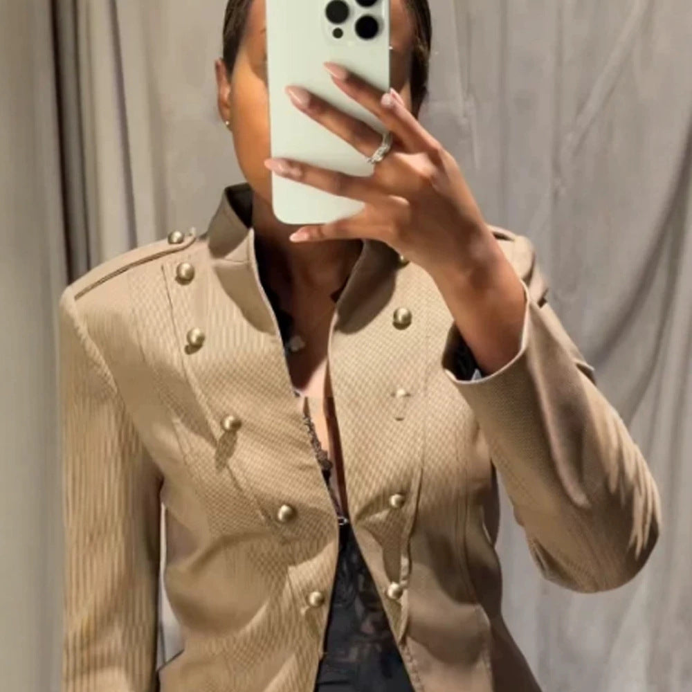 Ladies short blazer in military style with double-breasted decorative buttons Amarae