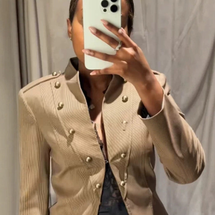 Ladies short blazer in military style with double-breasted decorative buttons Amarae