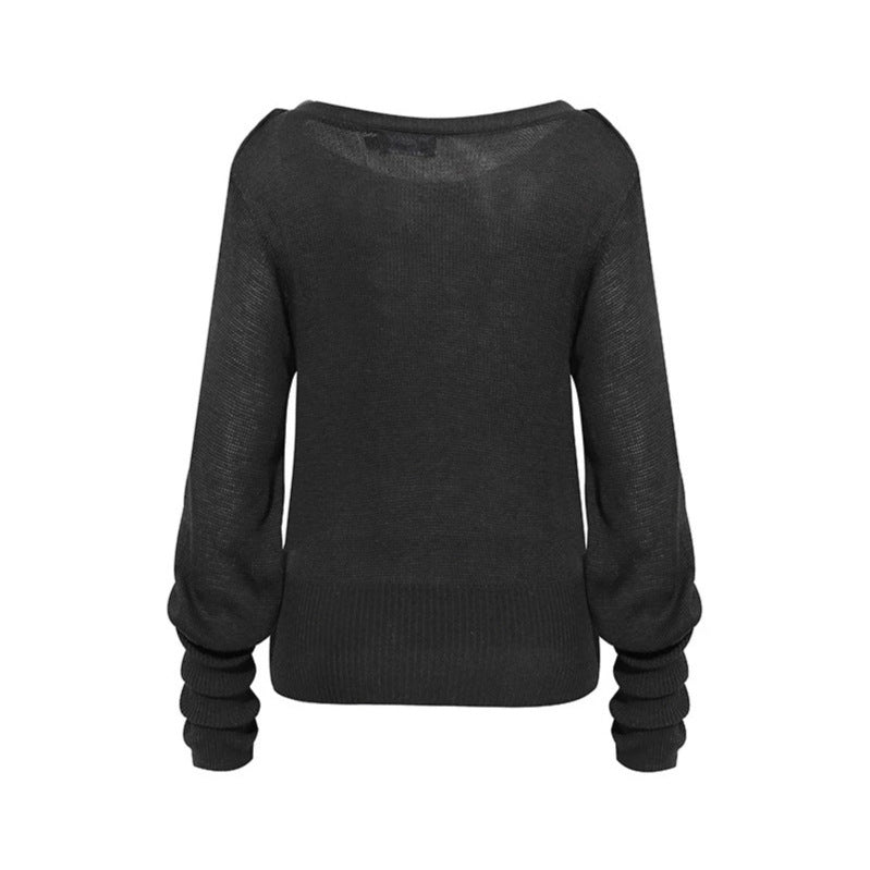 Women's lightweight fine knit pullover with dropped shoulders and long ruffled sleeves Amarae