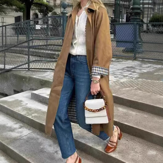 Oversized checkered pattern trench coat for ladies Amarae