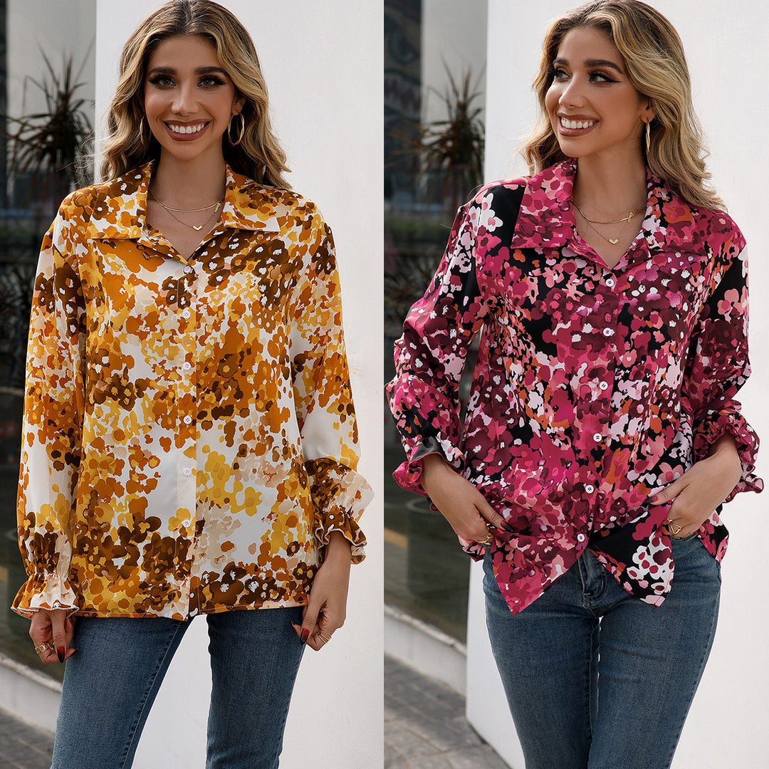 Elegant women's blouse with floral pattern and wide sleeves Lune London