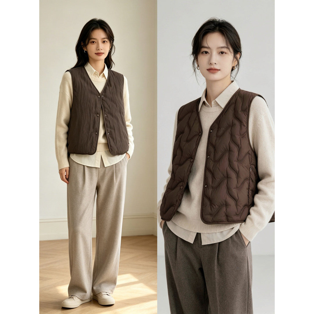 Women’s lightly padded quilted vest with V-neck and press studs Amarae