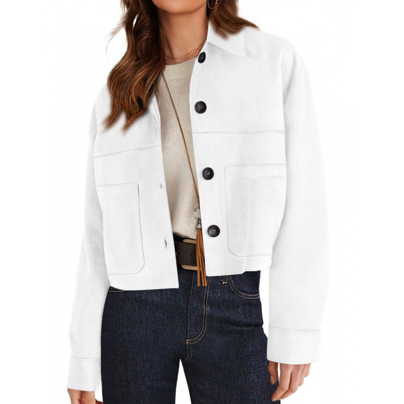 Women's short suede-look jacket with patch pockets and shirt collar Amarae
