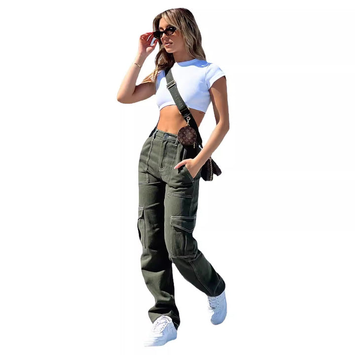 Women's Cargo Pants with Elastic Waistband and Practical Pockets Lune London