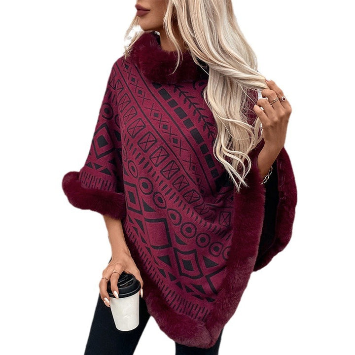 Ladies fashionable poncho with decorative faux fur collar Lune London