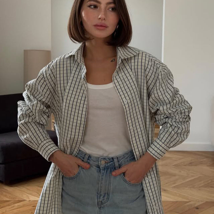 Women's Checked Oversized Shirt with Extended Hem Amarae