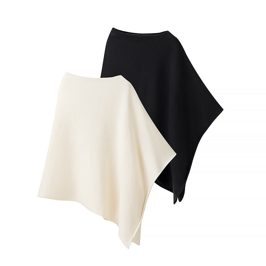 Women Fine Knit Poncho with Asymmetrical Hem and Wide Boat Neck Amarae