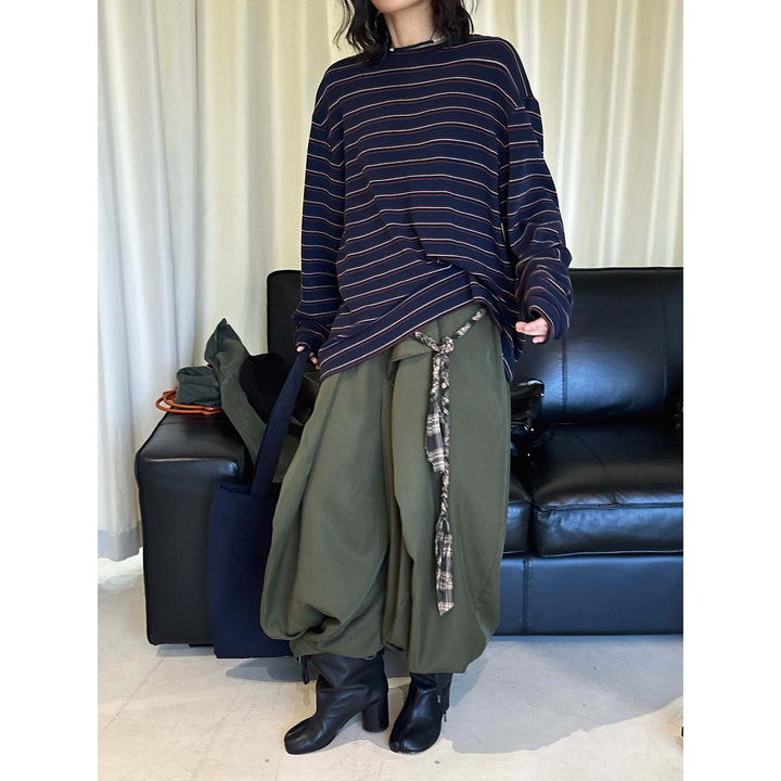 Women Casual Oversized Long Sleeve Shirt with Fine Striped Pattern and Dropped Shoulder Amarae