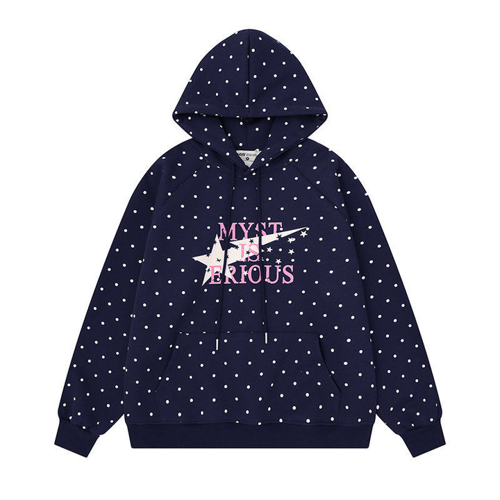 Women's oversized hoodie with allover polka dots, kangaroo pocket and star graphic Amarae