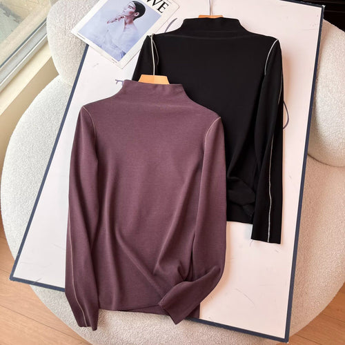 Chemise polo à manches longues sportive pour femmes avec solution de col élégant Chic & Stil