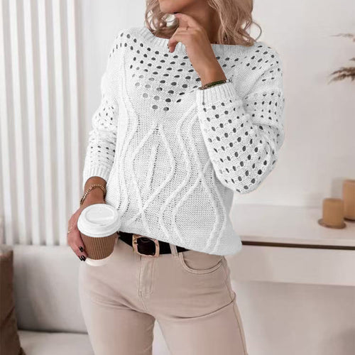 Women's knitted sweater with airy openwork patterns and a nice cable design Amarae