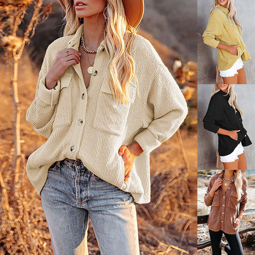 Women's Casual Knit Cardigan with Button Placket and Chest Pocket Amarae