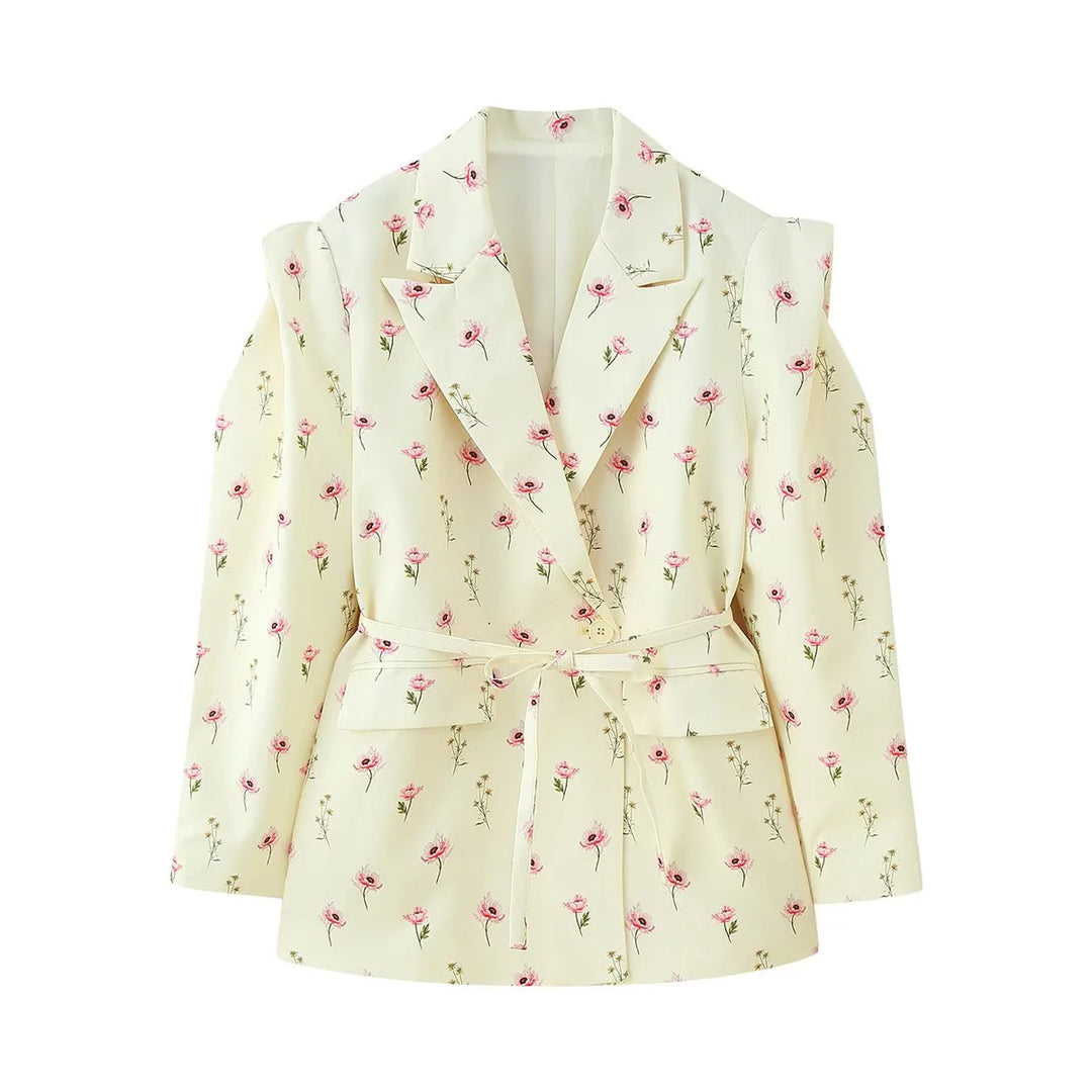 Trendy women's blazer jacket with belt and silk look Lune London