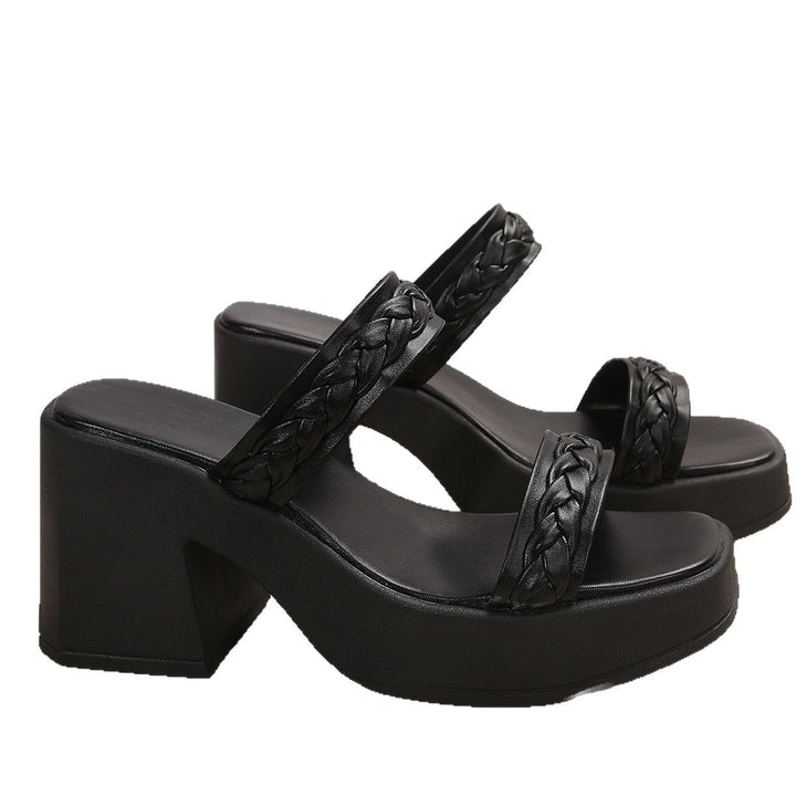 Wedge sandals for women with braided strap design and sturdy heel Lune London