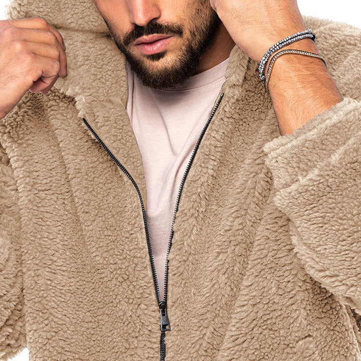 Comfortable fleece jacket for men with hood Lune London