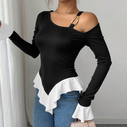 Haut femme hors épaule avec volants à la mode et élément de lien décoratif Chic & Stil