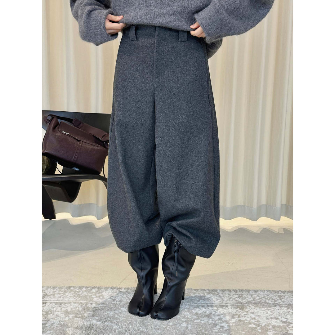 Women's high-waisted wool blend palazzo pants with wide leg and crease Amarae